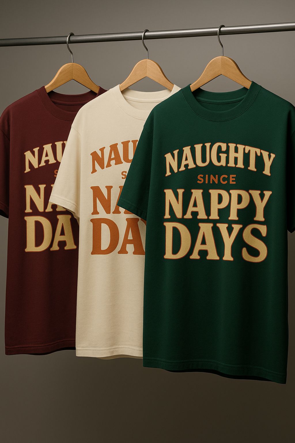 Naughty Since Nappy Days – Vintage Typography T-Shirt